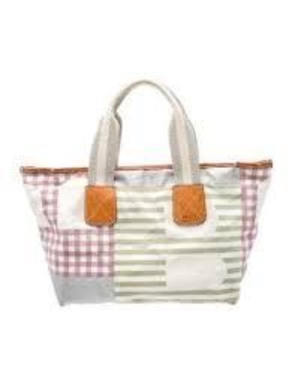 Bally Canvas Tote Bag Pastel Patchwork Plaid Handbag Preppy Coastal Stripe